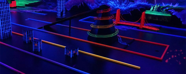 Mini Golf obstacles painted in blacklight