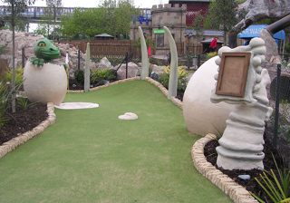 Dinosaur themed hole at Alton Towers adventure golf